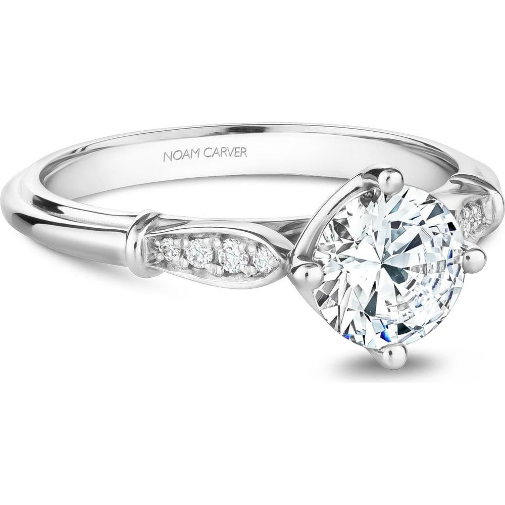 Round Cut Diamond Engagement Ring with Marquise-Shaped Milgrain Patterns in White Gold by Noam Carver<em> - Choose Your Center Diamond: 1 to 5 Carats, Sustainable Lab-Grown or Natural Earth-Mined</em>