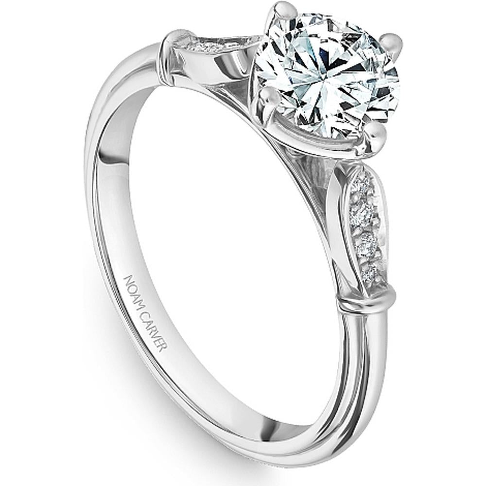 Round Cut Diamond Engagement Ring with Marquise-Shaped Milgrain Patterns in White Gold by Noam Carver<em> - Choose Your Center Diamond: 1 to 5 Carats, Sustainable Lab-Grown or Natural Earth-Mined</em>