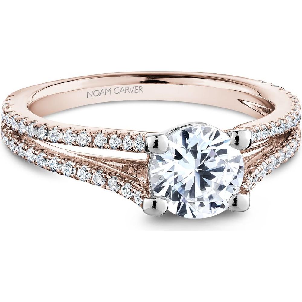 Round Cut Diamond Engagement Ring with Micro-Pavé Band and Milgrain Design in Rose Gold by Noam Carver<em> - Choose Your Center Diamond: 1 to 5 Carats, Sustainable Lab-Grown or Natural Earth-Mined</em>