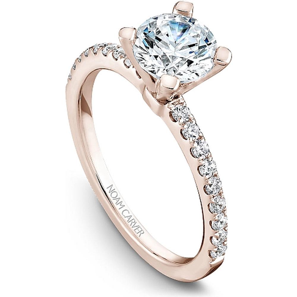 Round Cut Diamond Engagement Ring with Micro-Pav&eacute; Band in Rose Gold by Noam Carver<em> - Choose Your Center Diamond: 1 to 5 Carats, Sustainable Lab-Grown or Natural Earth-Mined</em>