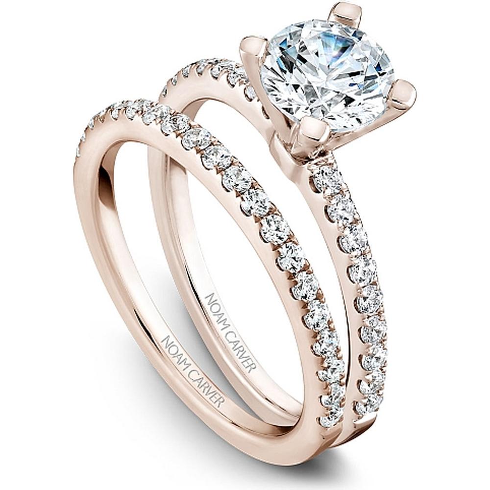 Round Cut Diamond Engagement Ring with Micro-Pav&eacute; Band in Rose Gold by Noam Carver<em> - Choose Your Center Diamond: 1 to 5 Carats, Sustainable Lab-Grown or Natural Earth-Mined</em>
