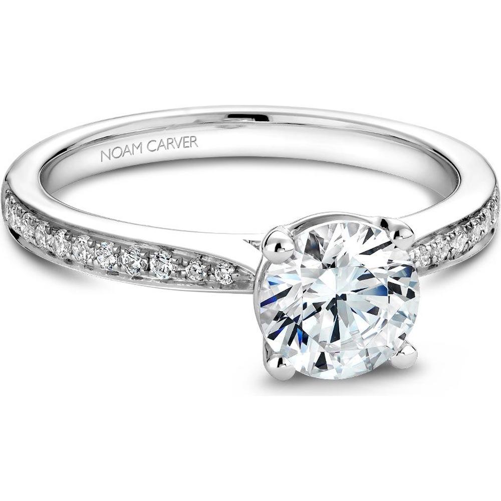 Round Cut Diamond Engagement Ring with Micro-Pav&eacute; Band in White Gold by Noam Carver<em> - Choose Your Center Diamond: 1 to 5 Carats, Sustainable Lab-Grown or Natural Earth-Mined</em>