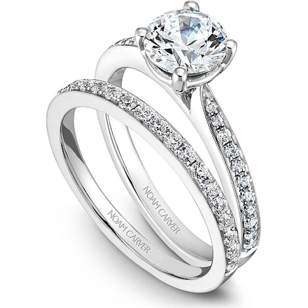 Round Cut Diamond Engagement Ring with Micro-Pav&eacute; Band in White Gold by Noam Carver<em> - Choose Your Center Diamond: 1 to 5 Carats, Sustainable Lab-Grown or Natural Earth-Mined</em>