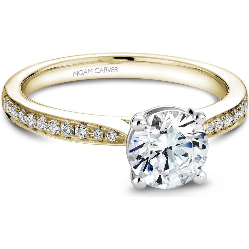Round Cut Diamond Engagement Ring with Micro-Pav&eacute; Band in Yellow and White Gold by Noam Carver<em> - Choose Your Center Diamond: 1 to 5 Carats, Sustainable Lab-Grown or Natural Earth-Mined</em>