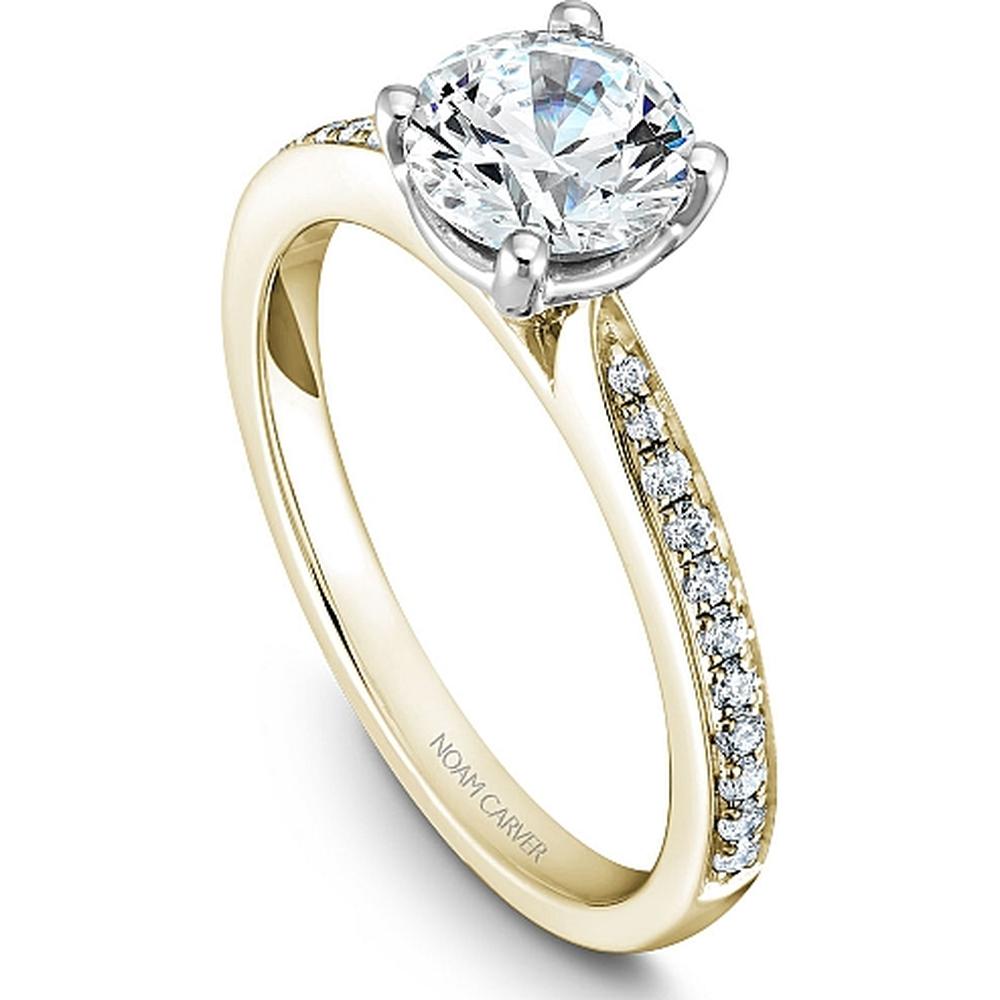 Round Cut Diamond Engagement Ring with Micro-Pav&eacute; Band in Yellow and White Gold by Noam Carver<em> - Choose Your Center Diamond: 1 to 5 Carats, Sustainable Lab-Grown or Natural Earth-Mined</em>