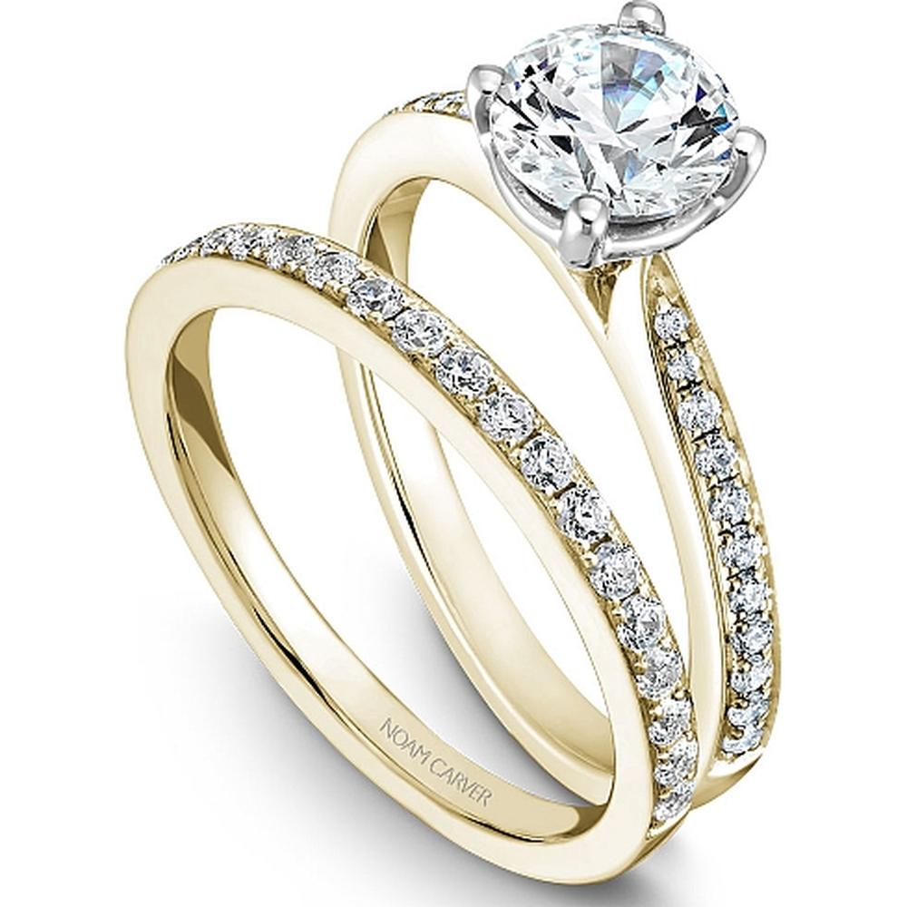 Round Cut Diamond Engagement Ring with Micro-Pav&eacute; Band in Yellow and White Gold by Noam Carver<em> - Choose Your Center Diamond: 1 to 5 Carats, Sustainable Lab-Grown or Natural Earth-Mined</em>