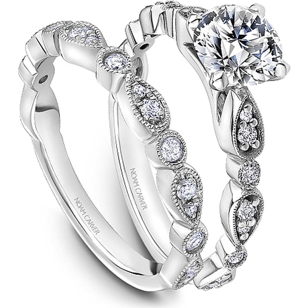 Round Cut Diamond Engagement Ring with Milgrain and Diamond Accents in White Gold by Noam Carver<em> - Choose Your Center Diamond: 1 to 5 Carats, Sustainable Lab-Grown or Natural Earth-Mined</em>
