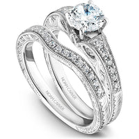 Round Cut Diamond Engagement Ring with Milgrain and Pavé Band in White Gold by Noam Carver<em> - Choose Your Center Diamond: 1 to 5 Carats, Sustainable Lab-Grown or Natural Earth-Mined</em>