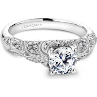 Round Cut Diamond Engagement Ring with Milgrain and Pave-Set Band in White Gold by Noam Carver<em> - Choose Your Center Diamond: 1 to 5 Carats, Sustainable Lab-Grown or Natural Earth-Mined</em>