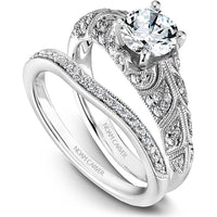 Round Cut Diamond Engagement Ring with Milgrain and Pave-Set Band in White Gold by Noam Carver<em> - Choose Your Center Diamond: 1 to 5 Carats, Sustainable Lab-Grown or Natural Earth-Mined</em>
