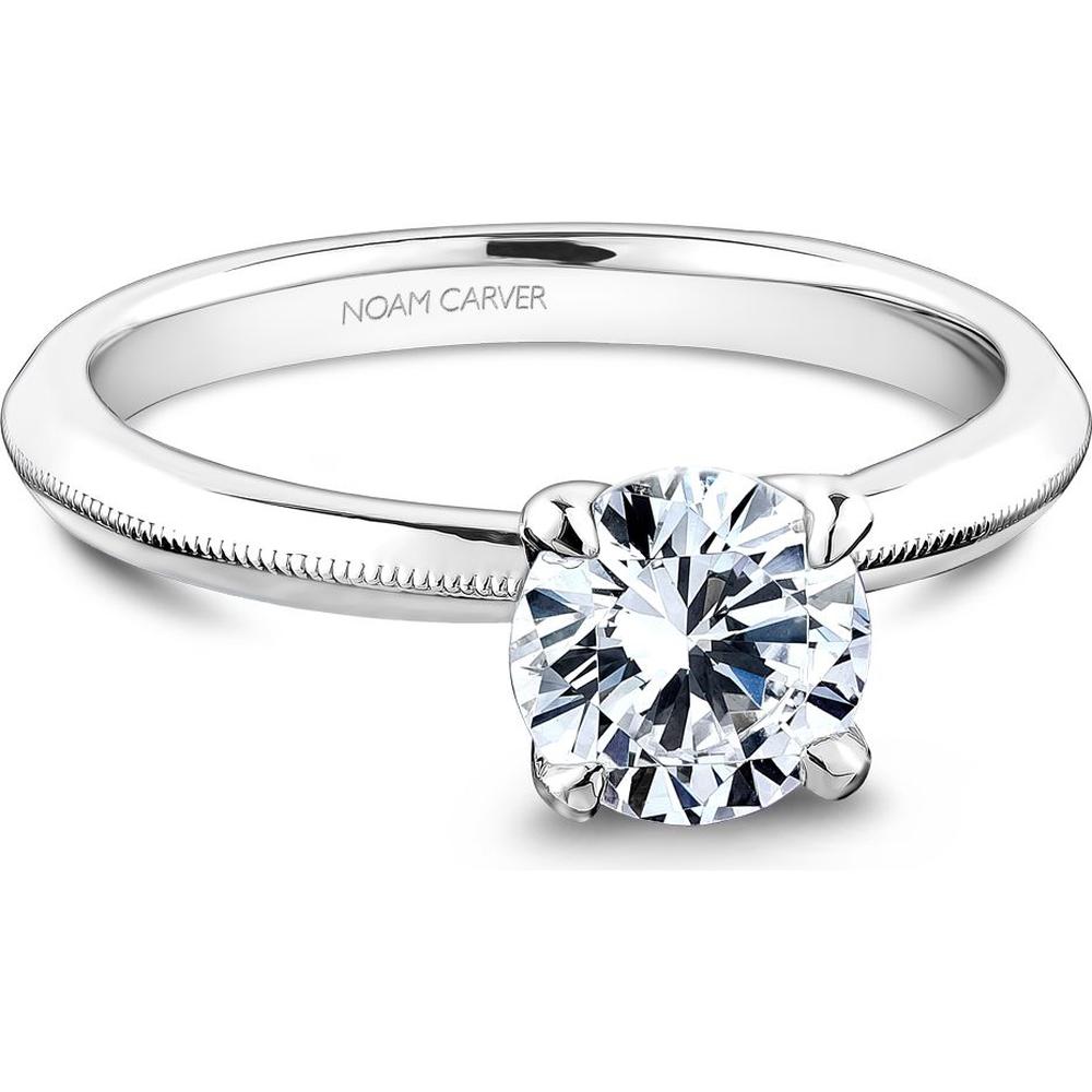 Round Cut Diamond Engagement Ring with Milgrain Detail and Hidden Halo in White Gold by Noam Carver<em> - Choose Your Center Diamond: 1 to 5 Carats, Sustainable Lab-Grown or Natural Earth-Mined</em>