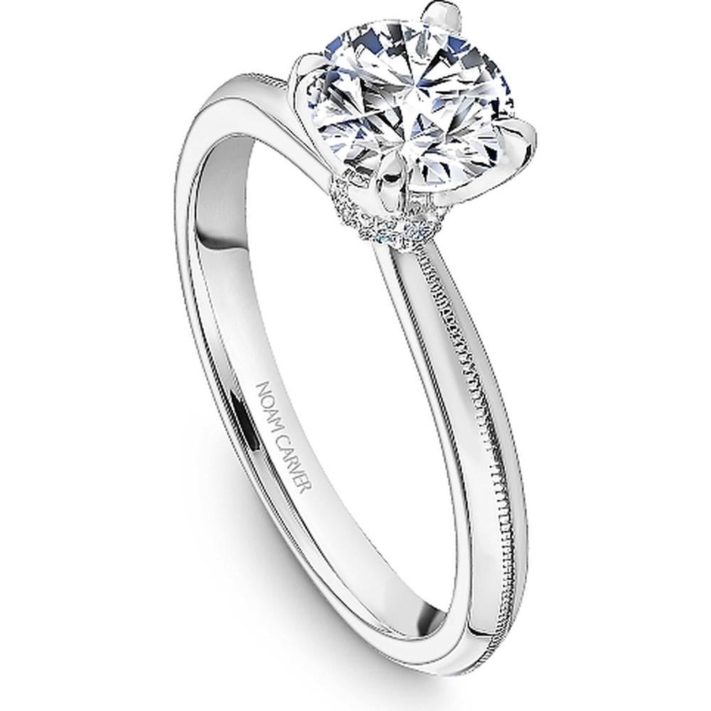 Round Cut Diamond Engagement Ring with Milgrain Detail and Hidden Halo in White Gold by Noam Carver<em> - Choose Your Center Diamond: 1 to 5 Carats, Sustainable Lab-Grown or Natural Earth-Mined</em>