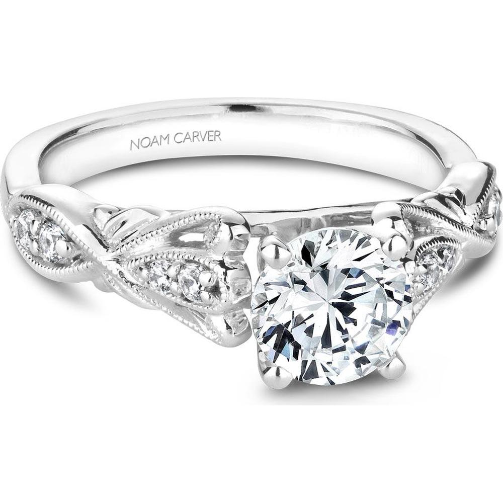 Round Cut Diamond Engagement Ring with Milgrain Detailing and Ornate Band in White Gold by Noam Carver<em> - Choose Your Center Diamond: 1 to 5 Carats, Sustainable Lab-Grown or Natural Earth-Mined</em>