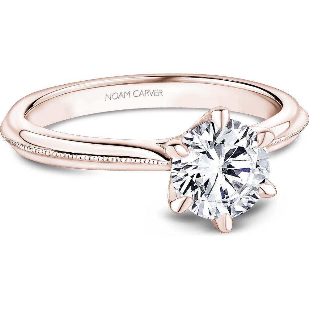 Round Cut Diamond Engagement Ring with Milgrain Detailing in Rose Gold by Noam Carver<em> - Choose Your Center Diamond: 1 to 5 Carats, Sustainable Lab-Grown or Natural Earth-Mined</em>