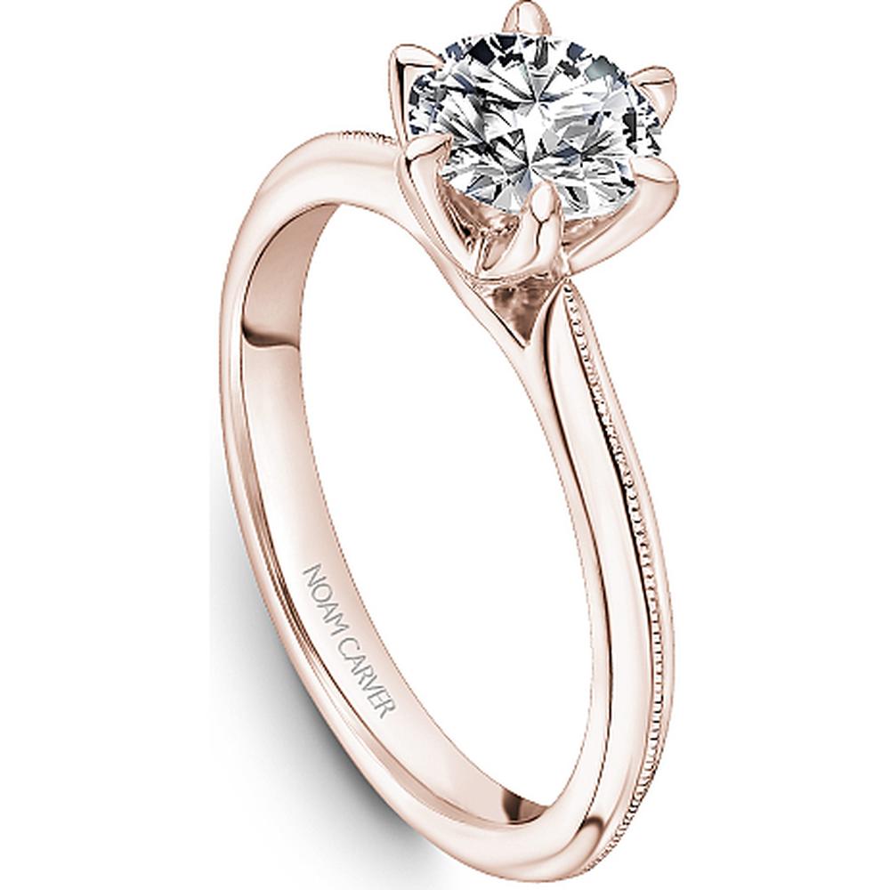 Round Cut Diamond Engagement Ring with Milgrain Detailing in Rose Gold by Noam Carver<em> - Choose Your Center Diamond: 1 to 5 Carats, Sustainable Lab-Grown or Natural Earth-Mined</em>