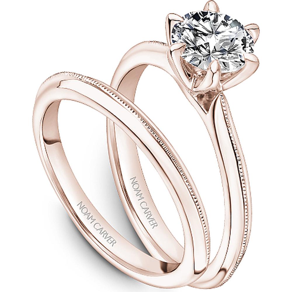 Round Cut Diamond Engagement Ring with Milgrain Detailing in Rose Gold by Noam Carver<em> - Choose Your Center Diamond: 1 to 5 Carats, Sustainable Lab-Grown or Natural Earth-Mined</em>