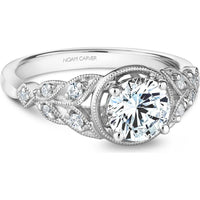 Round Cut Diamond Engagement Ring with Milgrain Halo and Marquise-Shaped Pavé Band in White Gold by Noam Carver<em> - Choose Your Center Diamond: 1 to 5 Carats, Sustainable Lab-Grown or Natural Earth-Mined</em>