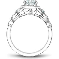 Round Cut Diamond Engagement Ring with Milgrain Halo and Marquise-Shaped Pavé Band in White Gold by Noam Carver<em> - Choose Your Center Diamond: 1 to 5 Carats, Sustainable Lab-Grown or Natural Earth-Mined</em>