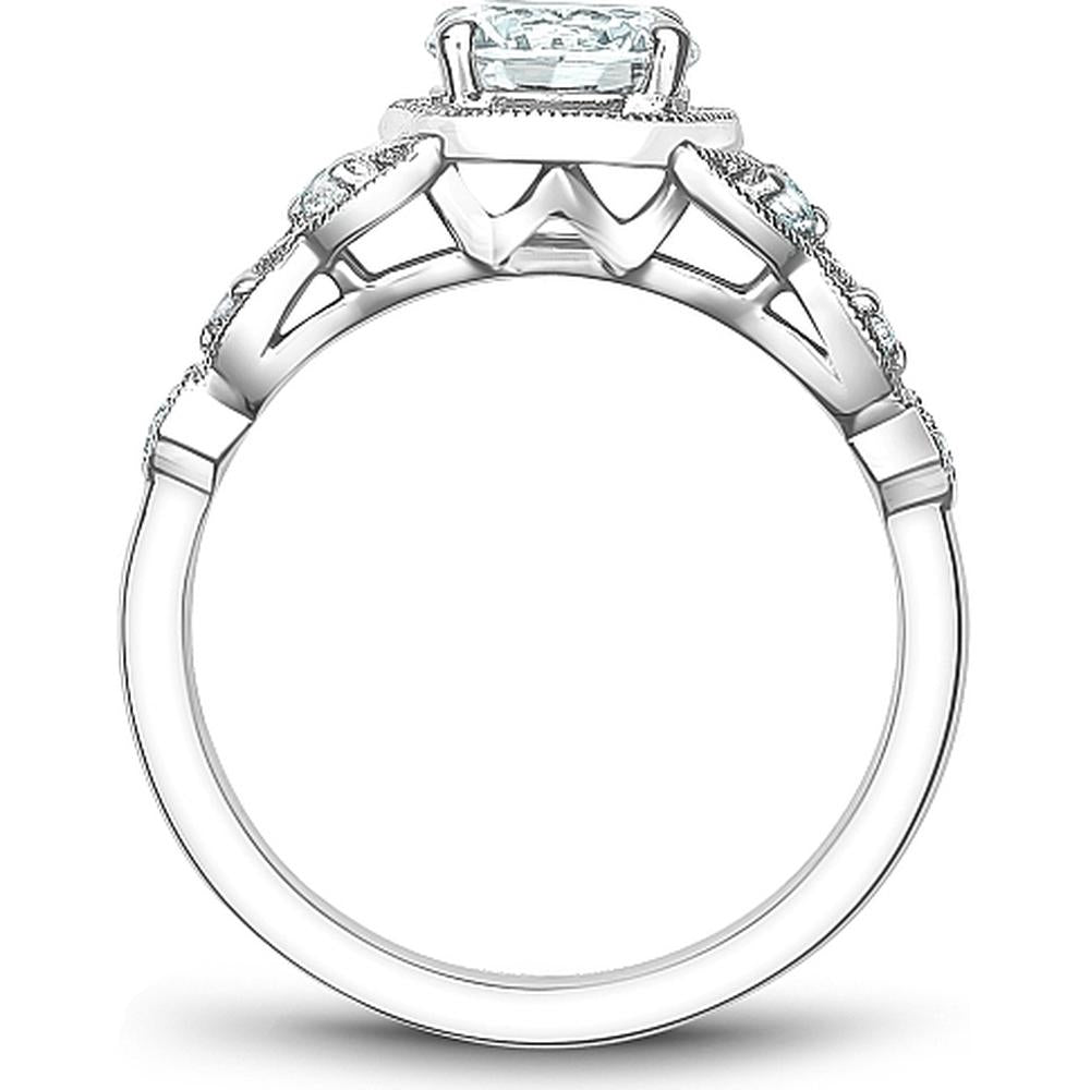 Round Cut Diamond Engagement Ring with Milgrain Halo and Marquise-Shaped Pavé Band in White Gold by Noam Carver<em> - Choose Your Center Diamond: 1 to 5 Carats, Sustainable Lab-Grown or Natural Earth-Mined</em>