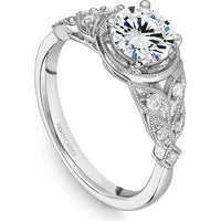 Round Cut Diamond Engagement Ring with Milgrain Halo and Marquise-Shaped Pavé Band in White Gold by Noam Carver<em> - Choose Your Center Diamond: 1 to 5 Carats, Sustainable Lab-Grown or Natural Earth-Mined</em>