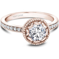 Round Cut Diamond Engagement Ring with Milgrain Halo and Pavé Band in Rose Gold by Noam Carver<em> - Choose Your Center Diamond: 1 to 5 Carats, Sustainable Lab-Grown or Natural Earth-Mined</em>