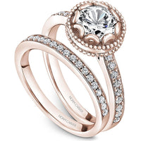 Round Cut Diamond Engagement Ring with Milgrain Halo and Pavé Band in Rose Gold by Noam Carver<em> - Choose Your Center Diamond: 1 to 5 Carats, Sustainable Lab-Grown or Natural Earth-Mined</em>