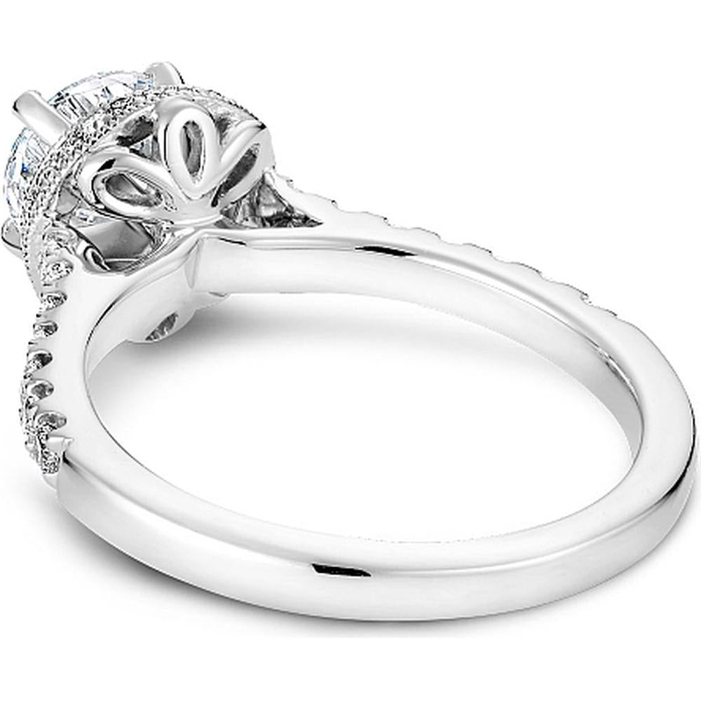 Round Cut Diamond Engagement Ring with Milgrain Halo and Pavé Band in White Gold by Noam Carver<em> - Choose Your Center Diamond: 1 to 5 Carats, Sustainable Lab-Grown or Natural Earth-Mined</em>