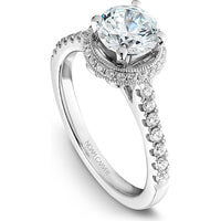Round Cut Diamond Engagement Ring with Milgrain Halo and Pavé Band in White Gold by Noam Carver<em> - Choose Your Center Diamond: 1 to 5 Carats, Sustainable Lab-Grown or Natural Earth-Mined</em>