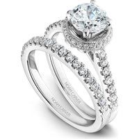 Round Cut Diamond Engagement Ring with Milgrain Halo and Pavé Band in White Gold by Noam Carver<em> - Choose Your Center Diamond: 1 to 5 Carats, Sustainable Lab-Grown or Natural Earth-Mined</em>