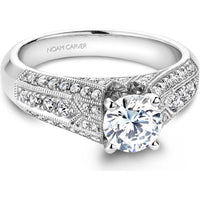Round Cut Diamond Engagement Ring with Milgrain Pavé Band in White Gold by Noam Carver<em> - Choose Your Center Diamond: 1 to 5 Carats, Sustainable Lab-Grown or Natural Earth-Mined</em>