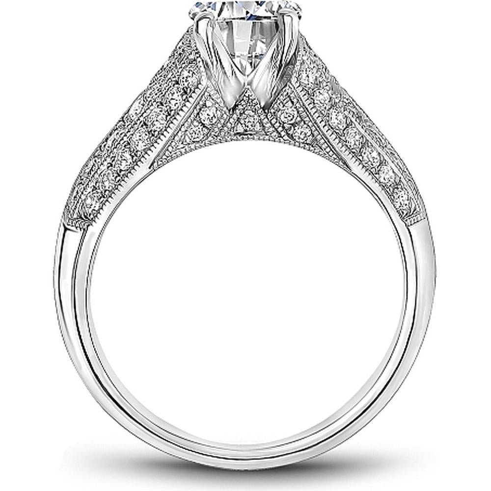 Round Cut Diamond Engagement Ring with Milgrain Pavé Band in White Gold by Noam Carver<em> - Choose Your Center Diamond: 1 to 5 Carats, Sustainable Lab-Grown or Natural Earth-Mined</em>