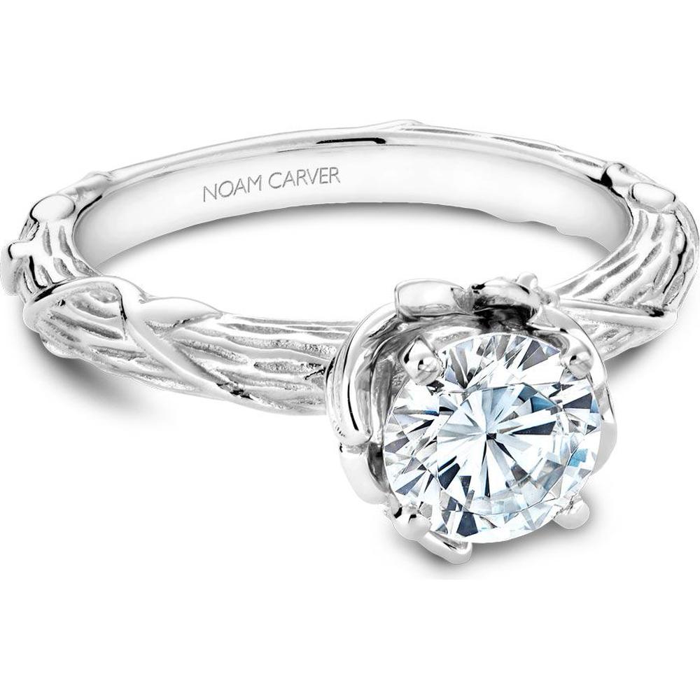 Round Cut Diamond Engagement Ring with Nature-Inspired Band in White Gold by Noam Carver<em> - Choose Your Center Diamond: 1 to 5 Carats, Sustainable Lab-Grown or Natural Earth-Mined</em>