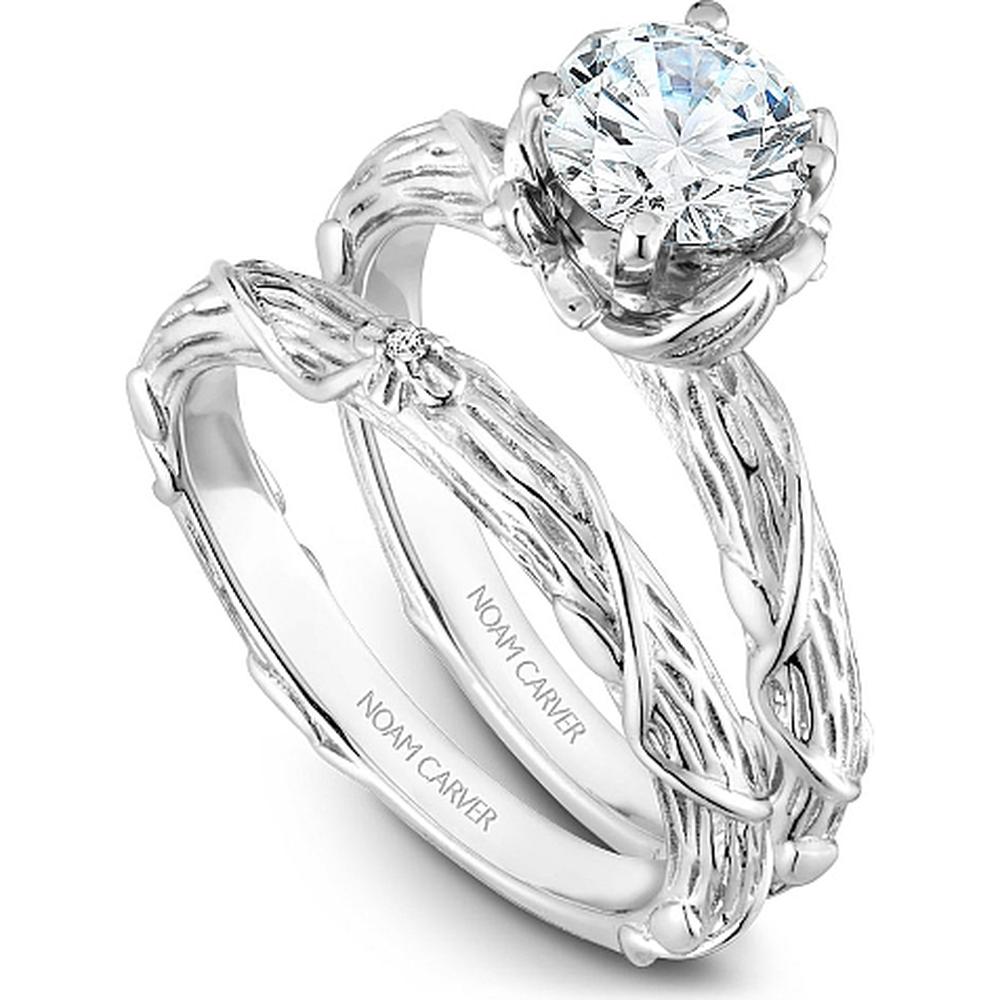 Round Cut Diamond Engagement Ring with Nature-Inspired Band in White Gold by Noam Carver<em> - Choose Your Center Diamond: 1 to 5 Carats, Sustainable Lab-Grown or Natural Earth-Mined</em>