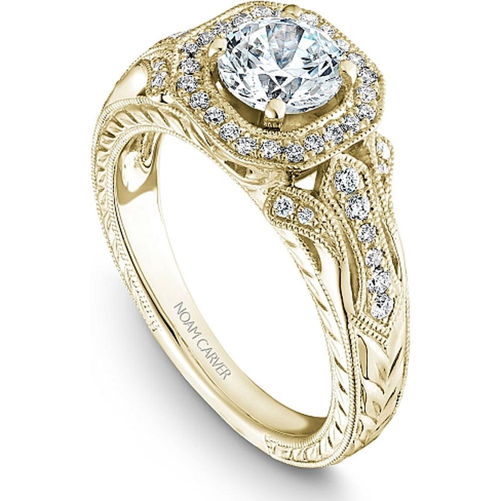 Round Cut Diamond Engagement Ring with Octagonal Halo and Filigree Design in Yellow Gold by Noam Carver<em> - Choose Your Center Diamond: 1 to 5 Carats, Sustainable Lab-Grown or Natural Earth-Mined</em>