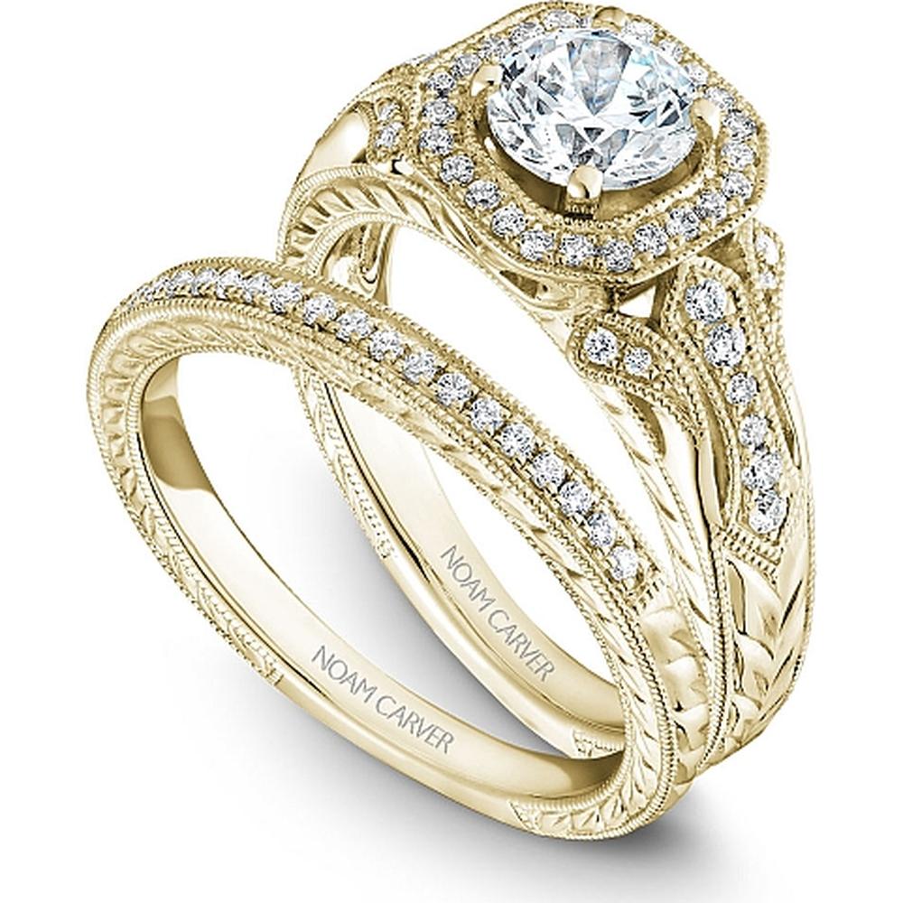 Round Cut Diamond Engagement Ring with Octagonal Halo and Filigree Design in Yellow Gold by Noam Carver<em> - Choose Your Center Diamond: 1 to 5 Carats, Sustainable Lab-Grown or Natural Earth-Mined</em>