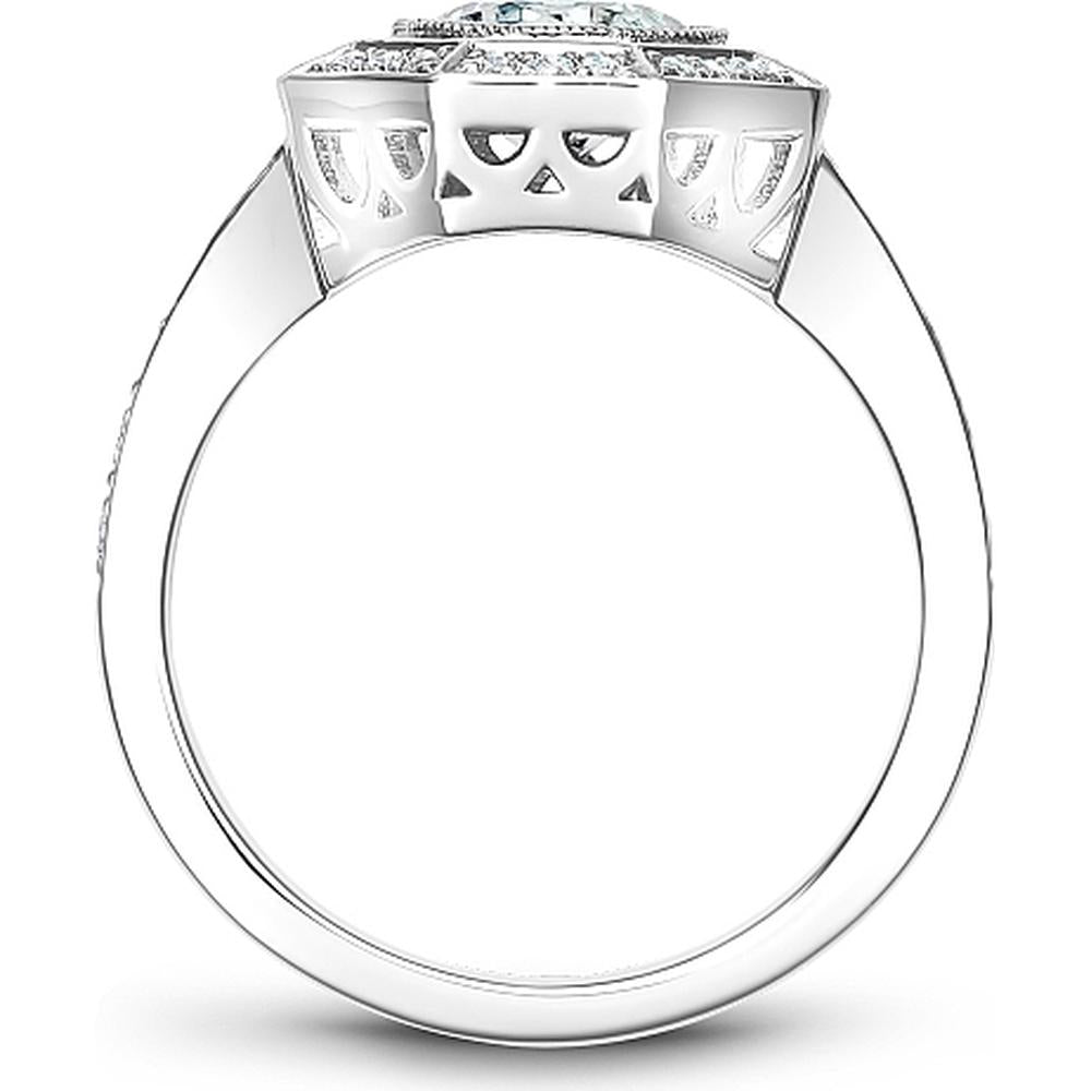 Round Cut Diamond Engagement Ring with Octagonal Halo and Pavé Band in White Gold by Noam Carver<em> - Choose Your Center Diamond: 1 to 5 Carats, Sustainable Lab-Grown or Natural Earth-Mined</em>