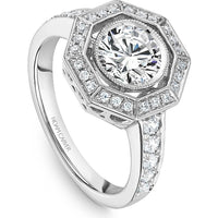 Round Cut Diamond Engagement Ring with Octagonal Halo and Pavé Band in White Gold by Noam Carver<em> - Choose Your Center Diamond: 1 to 5 Carats, Sustainable Lab-Grown or Natural Earth-Mined</em>