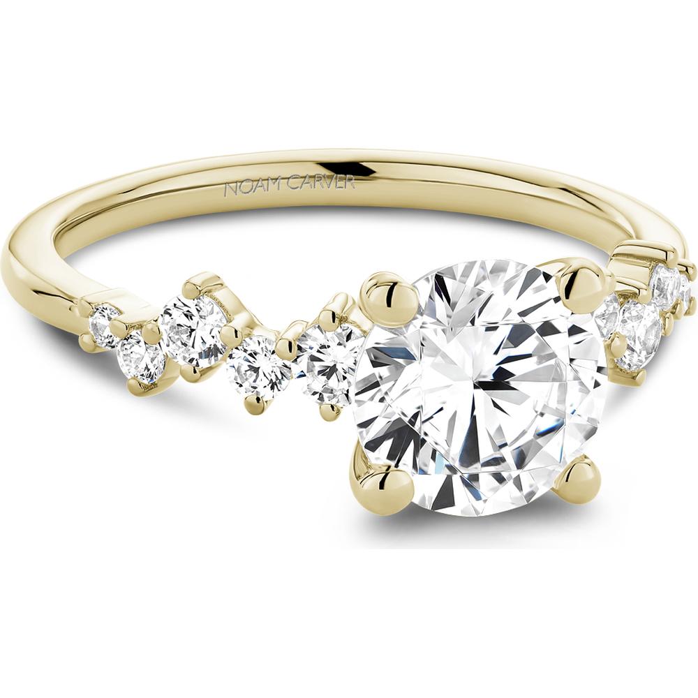 Round Cut Diamond Engagement Ring with Offset Diamonds in Yellow Gold by Noam Carver<em> - Choose Your Center Diamond: 1 to 5 Carats, Sustainable Lab-Grown or Natural Earth-Mined</em>