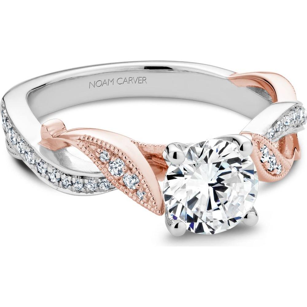 Round Cut Diamond Engagement Ring with Pavé and Milgrain Detailing in White and Rose Gold by Noam Carver<em> - Choose Your Center Diamond: 1 to 5 Carats, Sustainable Lab-Grown or Natural Earth-Mined</em>