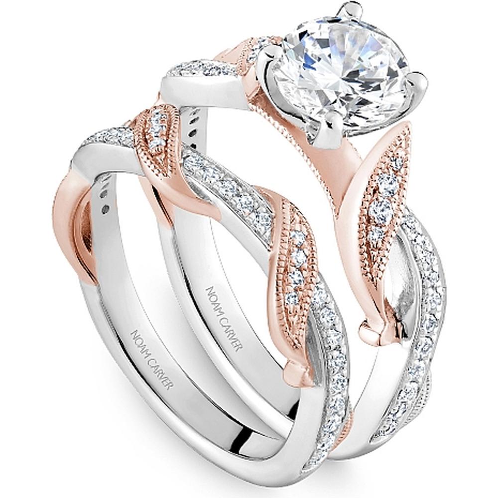 Round Cut Diamond Engagement Ring with Pavé and Milgrain Detailing in White and Rose Gold by Noam Carver<em> - Choose Your Center Diamond: 1 to 5 Carats, Sustainable Lab-Grown or Natural Earth-Mined</em>
