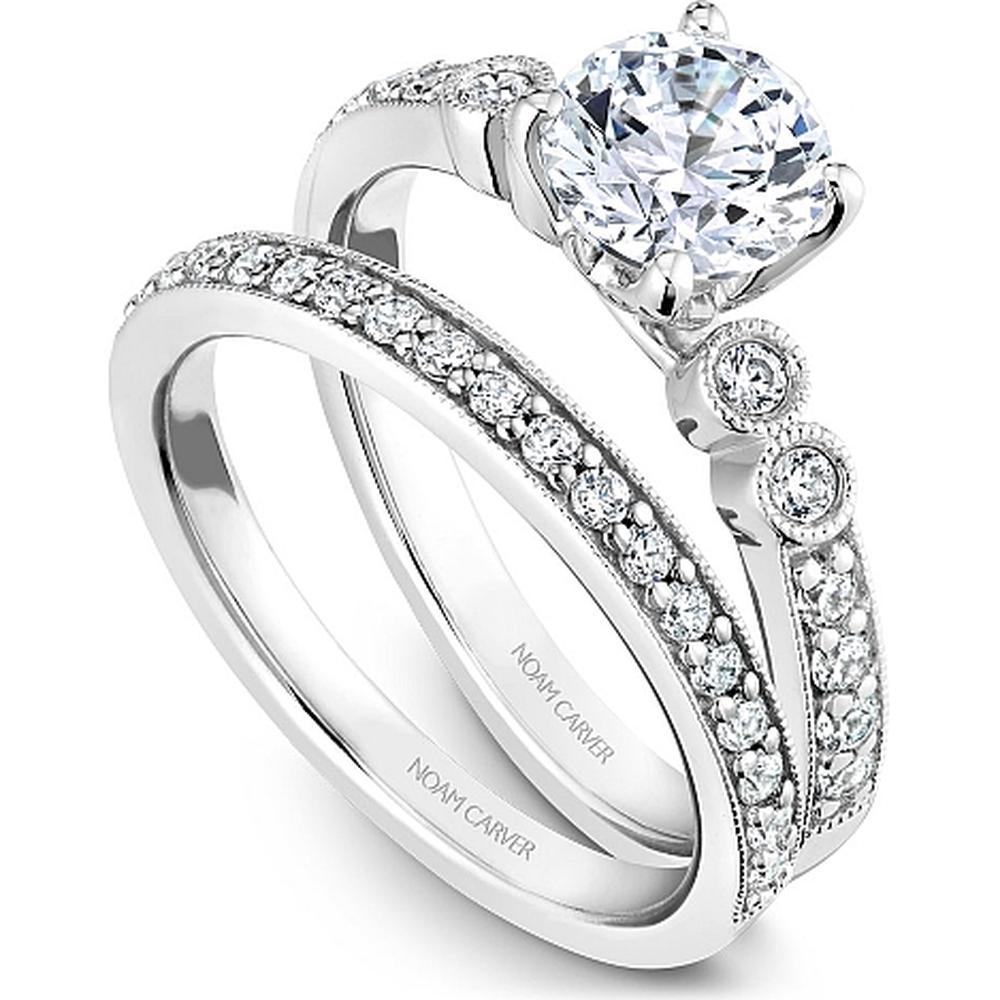 Round Cut Diamond Engagement Ring with Pavé Band and Bezel Set Diamonds in White Gold by Noam Carver<em> - Choose Your Center Diamond: 1 to 5 Carats, Sustainable Lab-Grown or Natural Earth-Mined</em>