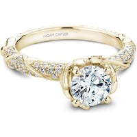 Round Cut Diamond Engagement Ring with Pavé Band and Floral Motif in Yellow Gold by Noam Carver<em> - Choose Your Center Diamond: 1 to 5 Carats, Sustainable Lab-Grown or Natural Earth-Mined</em>