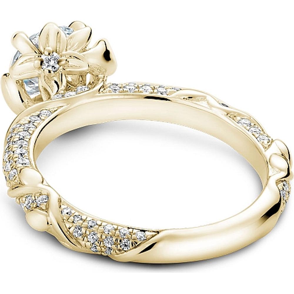 Round Cut Diamond Engagement Ring with Pavé Band and Floral Motif in Yellow Gold by Noam Carver<em> - Choose Your Center Diamond: 1 to 5 Carats, Sustainable Lab-Grown or Natural Earth-Mined</em>