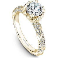Round Cut Diamond Engagement Ring with Pavé Band and Floral Motif in Yellow Gold by Noam Carver<em> - Choose Your Center Diamond: 1 to 5 Carats, Sustainable Lab-Grown or Natural Earth-Mined</em>