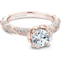 Round Cut Diamond Engagement Ring with Pavé Band and Hidden Floral Motif in Rose Gold by Noam Carver<em> - Choose Your Center Diamond: 1 to 5 Carats, Sustainable Lab-Grown or Natural Earth-Mined</em>