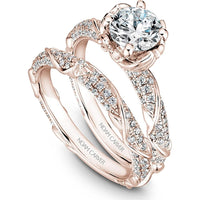 Round Cut Diamond Engagement Ring with Pavé Band and Hidden Floral Motif in Rose Gold by Noam Carver<em> - Choose Your Center Diamond: 1 to 5 Carats, Sustainable Lab-Grown or Natural Earth-Mined</em>