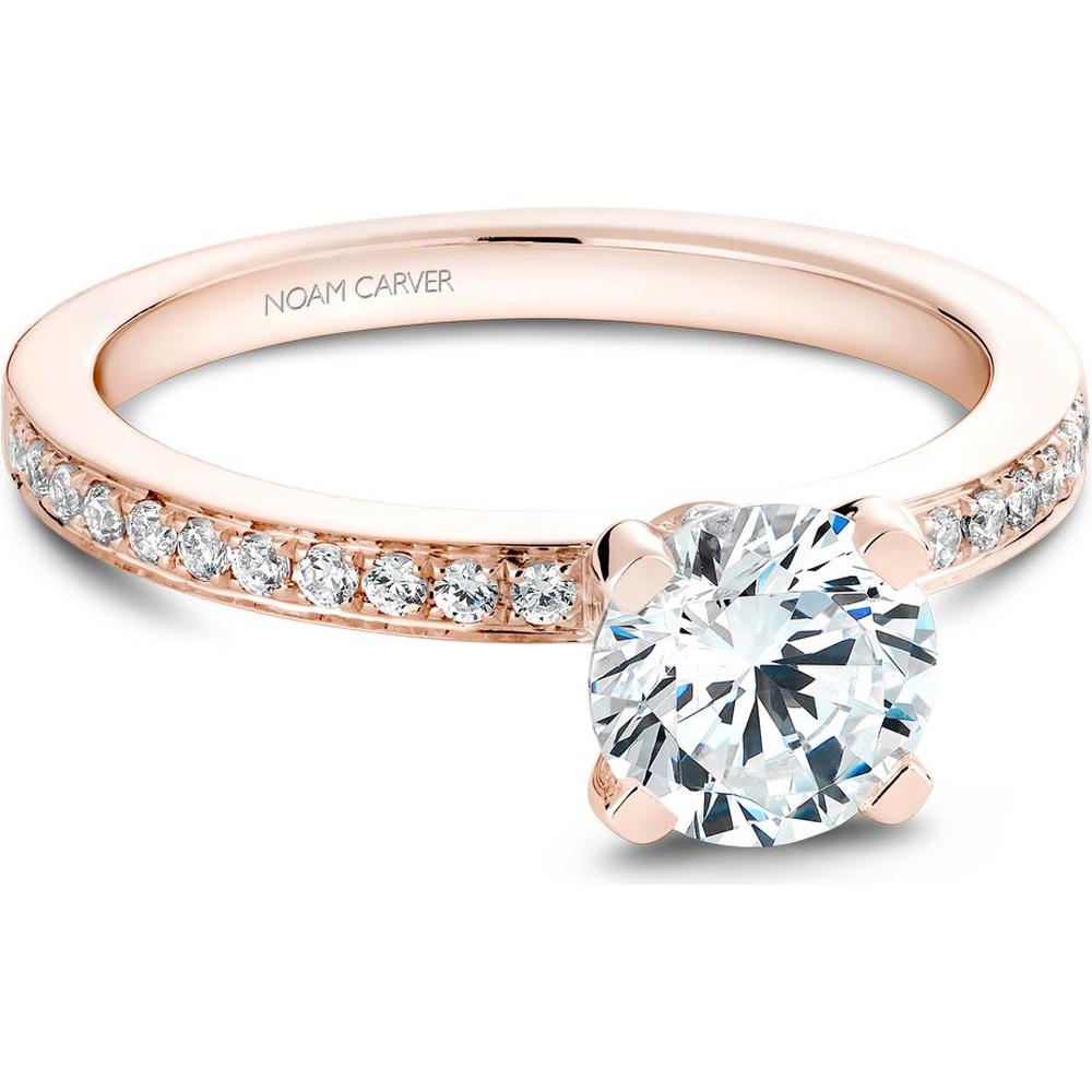 Round Cut Diamond Engagement Ring with Pav&eacute; Band and Hidden Halo in Rose Gold by Noam Carver<em> - Choose Your Center Diamond: 1 to 5 Carats, Sustainable Lab-Grown or Natural Earth-Mined</em>