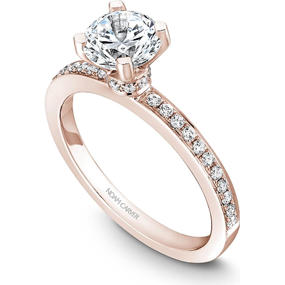 Round Cut Diamond Engagement Ring with Pav&eacute; Band and Hidden Halo in Rose Gold by Noam Carver<em> - Choose Your Center Diamond: 1 to 5 Carats, Sustainable Lab-Grown or Natural Earth-Mined</em>