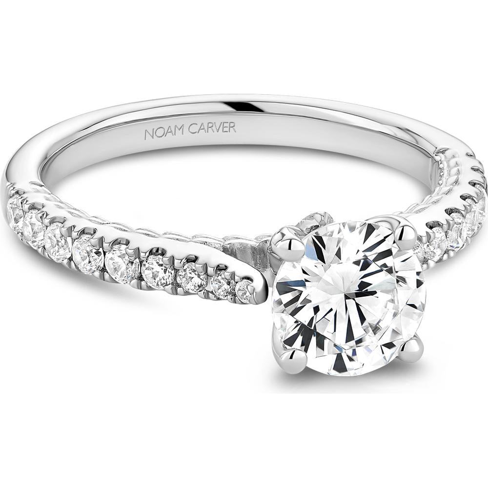 Round Cut Diamond Engagement Ring with Pavé Band and Milgrain Detailing in White Gold by Noam Carver<em> - Choose Your Center Diamond: 1 to 5 Carats, Sustainable Lab-Grown or Natural Earth-Mined</em>