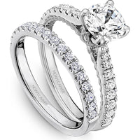 Round Cut Diamond Engagement Ring with Pavé Band and Milgrain Detailing in White Gold by Noam Carver<em> - Choose Your Center Diamond: 1 to 5 Carats, Sustainable Lab-Grown or Natural Earth-Mined</em>
